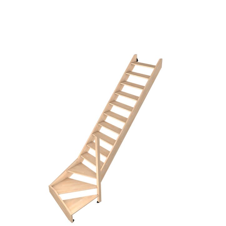 Escalier quart tournant gauche FORTIA hêtre naturel 13 marches Siderno sans contremarche