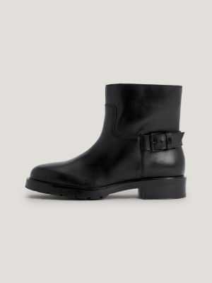Botas de couro estilo motociclista de cano baixo