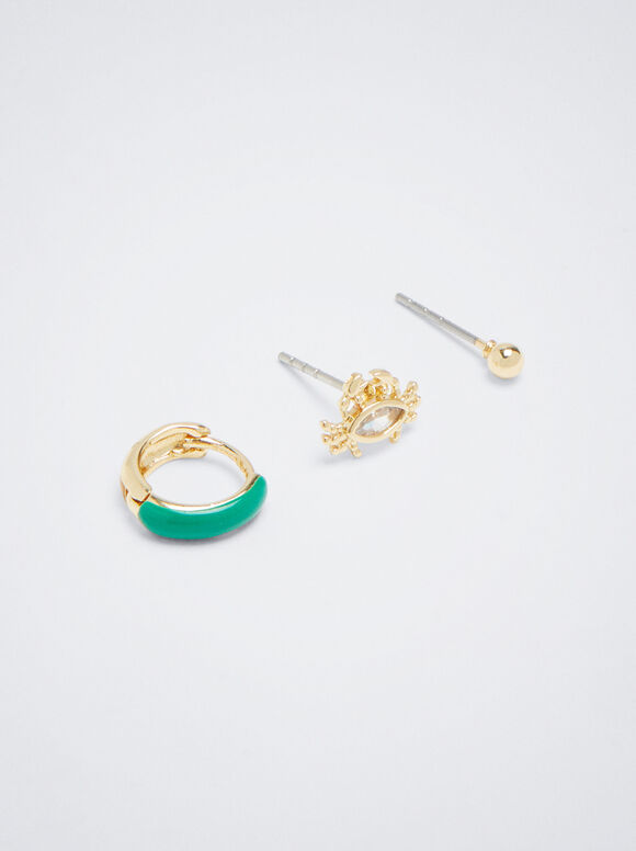 Conjunto de brincos com zircônias - Verde