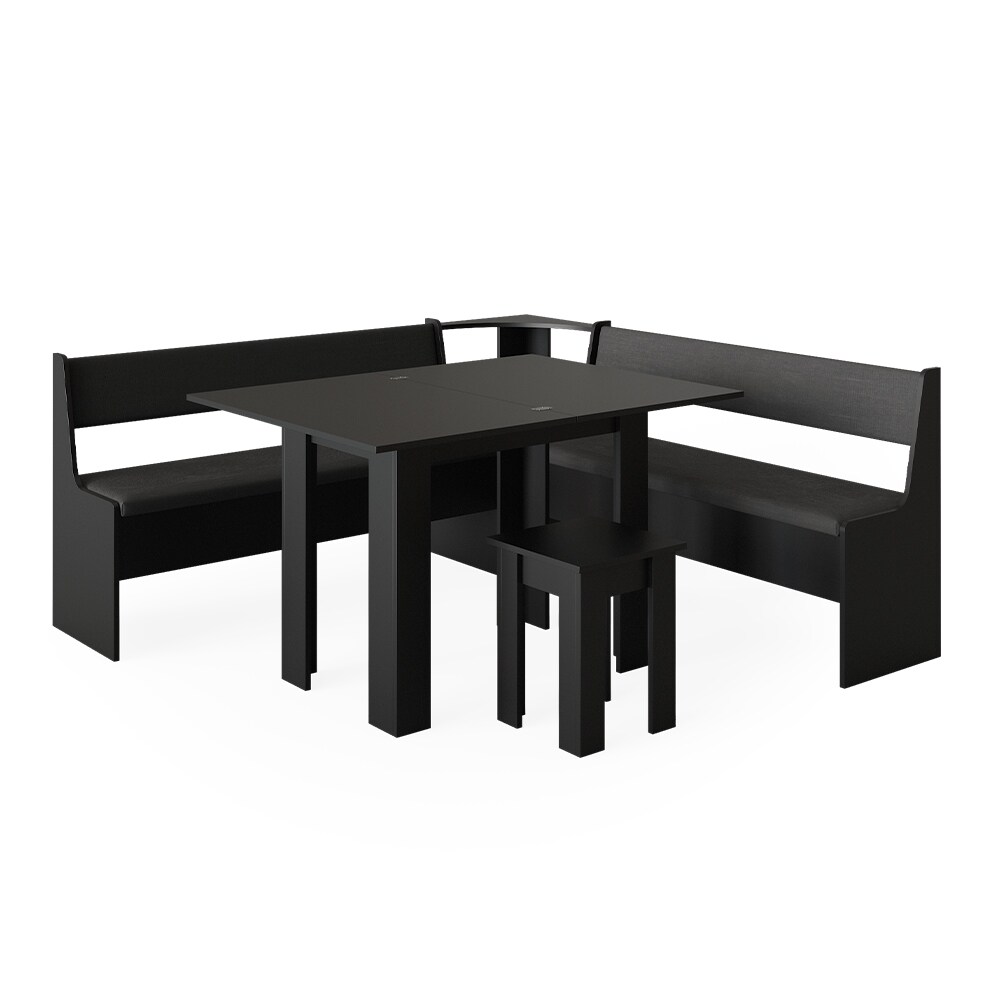 Vicco Eckbankgruppe Küchensitzgruppe Esszimmergruppe Roman Schwarz modern 180x180 cm Sitzbank Sitzecke Küchentisch Tischhocker Küchenmöbel Polstermöbel Esszimmermöbel