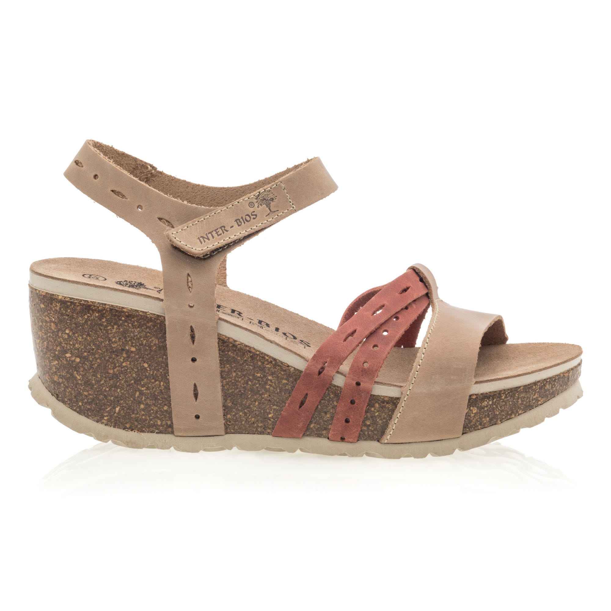 Mules semelle liège à talon compensé Femme en cuir beige