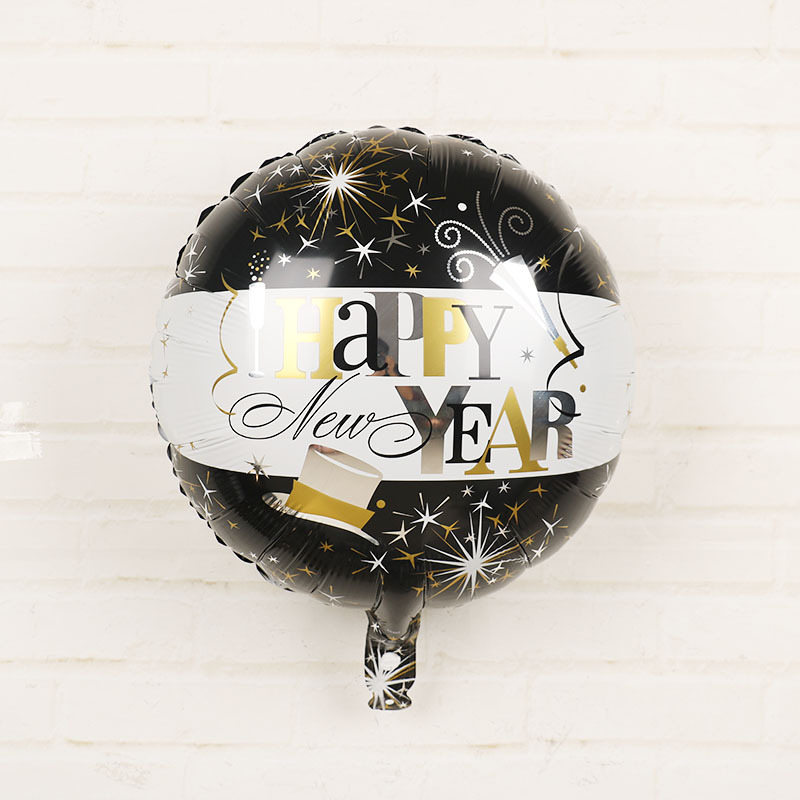 (9-tlg. Set) Silvester Party Deko Luftballon Folien Ballon Happy New Year / Stern - Silber / Schwarz