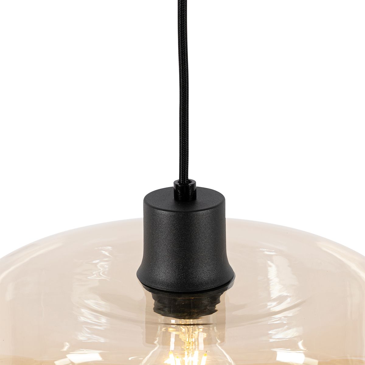 Smart hanglamp zwart met amber glas incl. Wifi A60 - Bizle