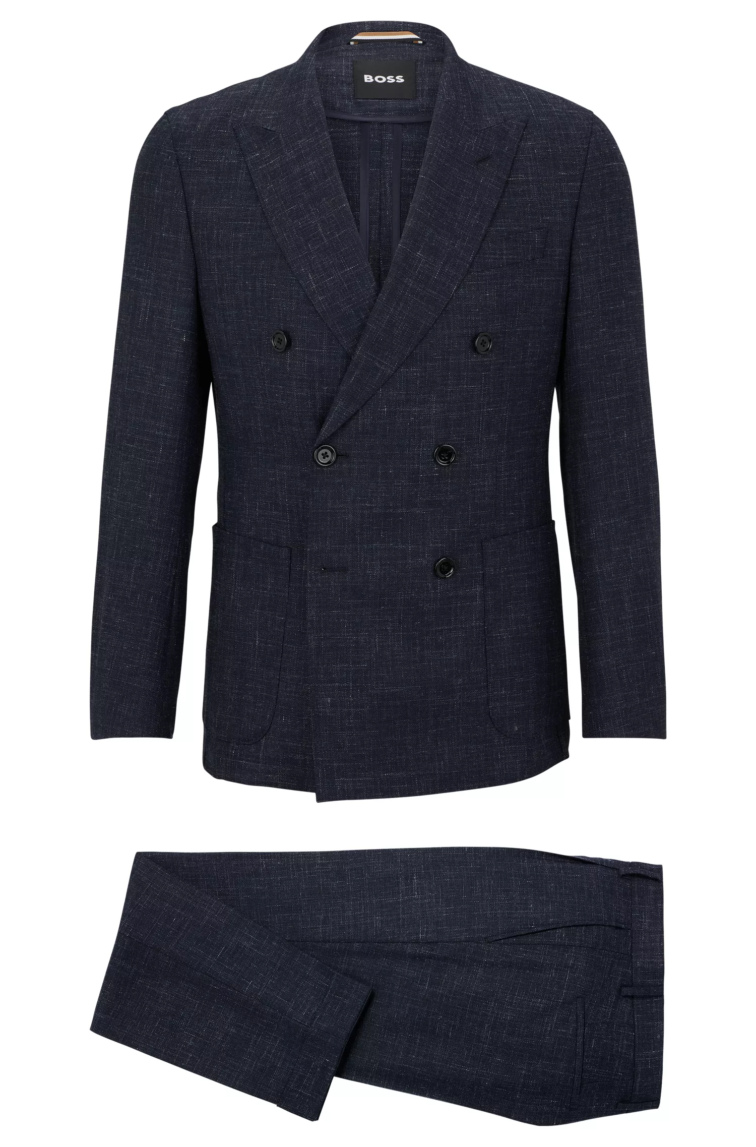 Terno BOSS preto slim fit em mistura de lã estampada