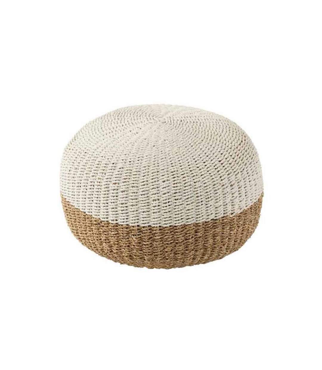 Paris Prix - Pouf Boule zostère 60cm Blanc & Naturel