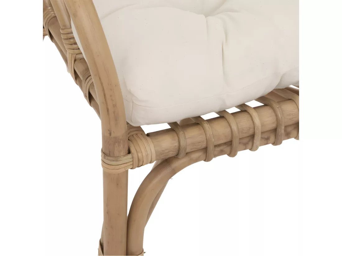 Fauteuil en Rotin et assise en Coton Blanc