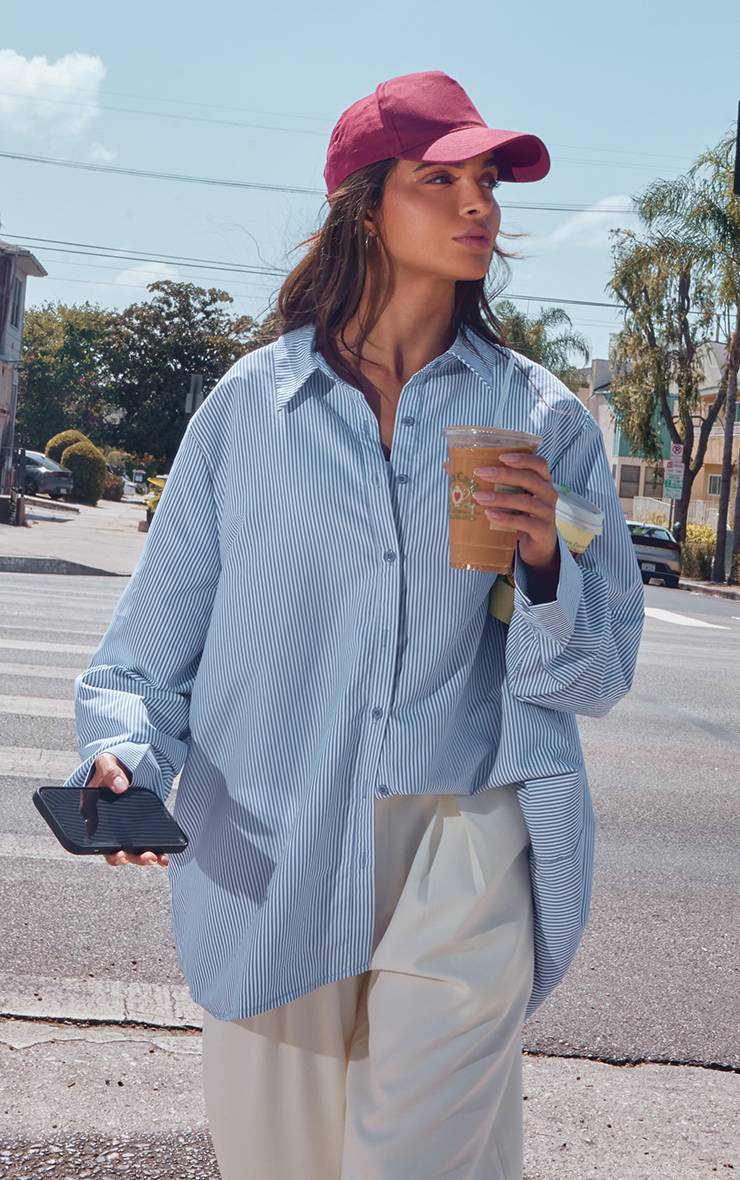 Bleu Chemise Légère Oversize À Rayures