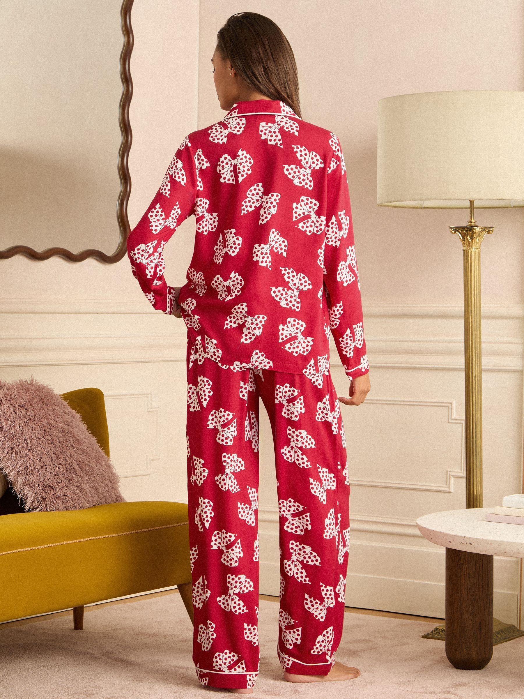 Red and White Bow Print - Love & Roses Button Down Pyjamas Set
