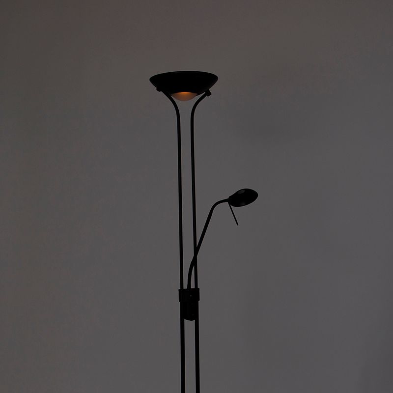 Moderne vloerlamp zwart met leeslamp incl. LED dim to warm - Diva
