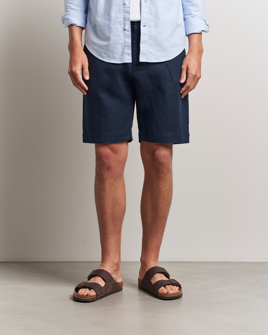 NN07 Billie Pleated Linen Drawstring Shorts Navy Blue
