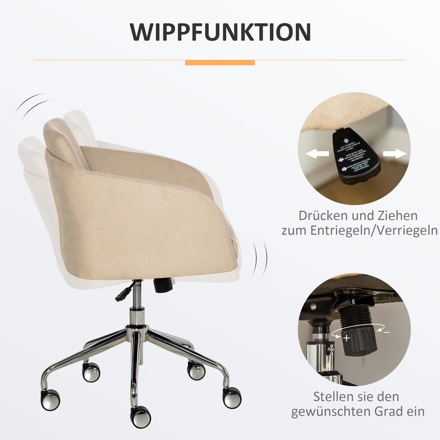 Vinsetto Bürostuhl mit einstellbarer Höhe und 360° Drehrollen beige
