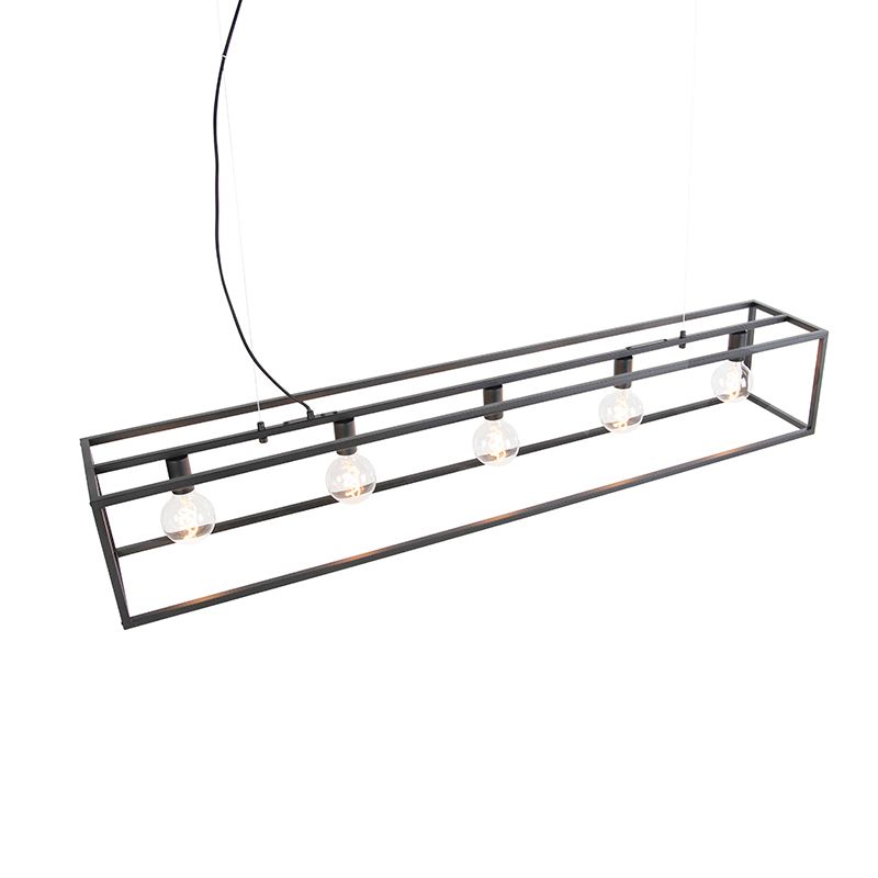 Moderne rechthoekige hanglamp zwart 5-lichts - Cage