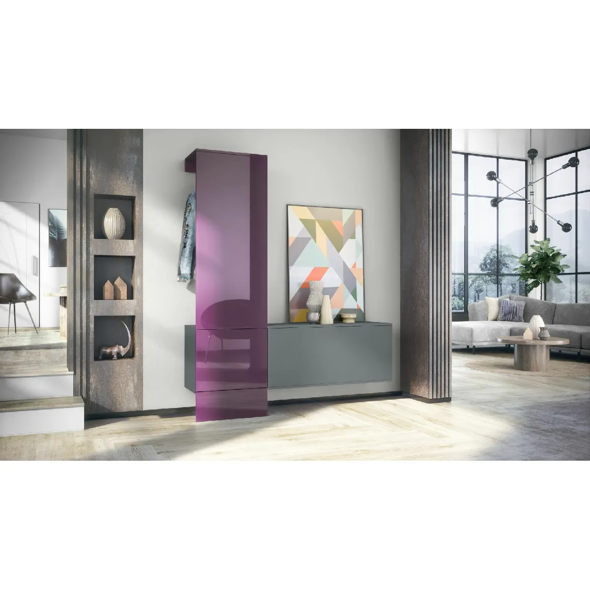 MPC Vestiaire - Gris et mûre laqué - 156.5 x 193 x 35 cm