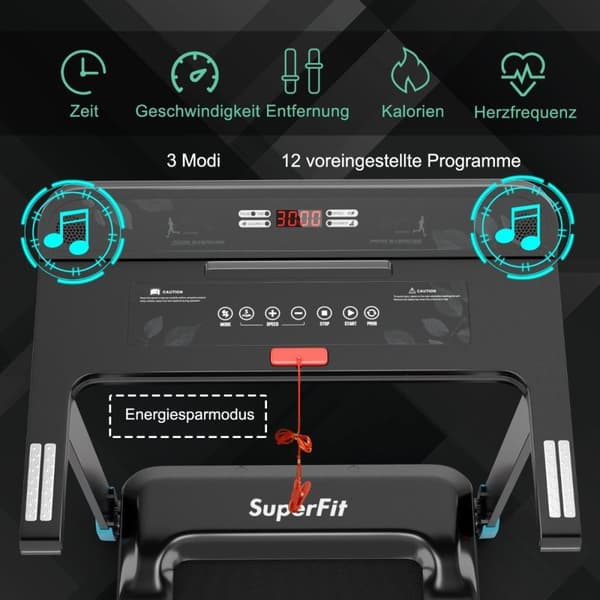 Sammenleggbar hjemmetredemølle med Bluetooth-høyttaler og LED-skjerm og enhetsholder Marineblå