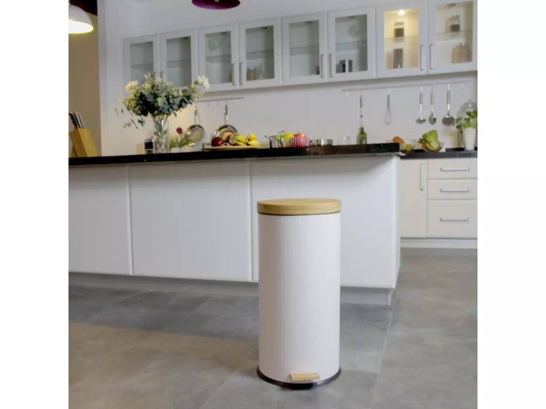 Poubelle de cuisine à pédale FOREST Blanc Acier inoxydable 30 L