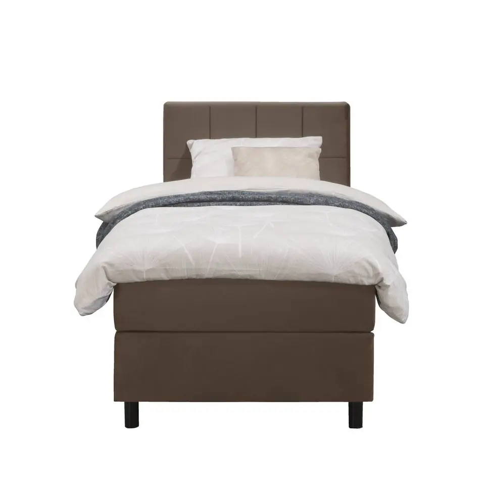 Boxspring Liv geblokt - bruin - 90x200 cm - ronde poot