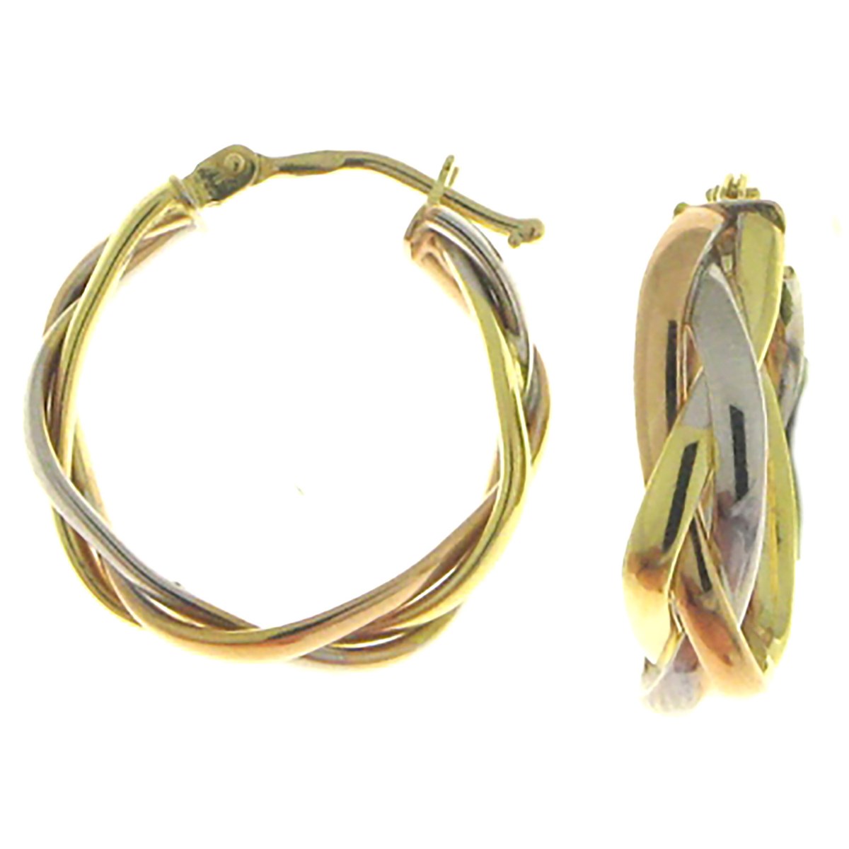 Créoles Brillaxis trois ors 9 carats tressés