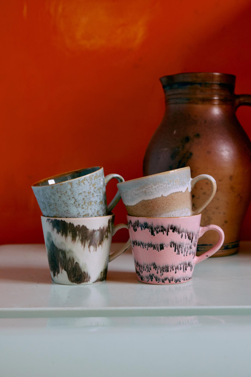 HKliving 70's Ceramic cappuccino mok set van 4 solid