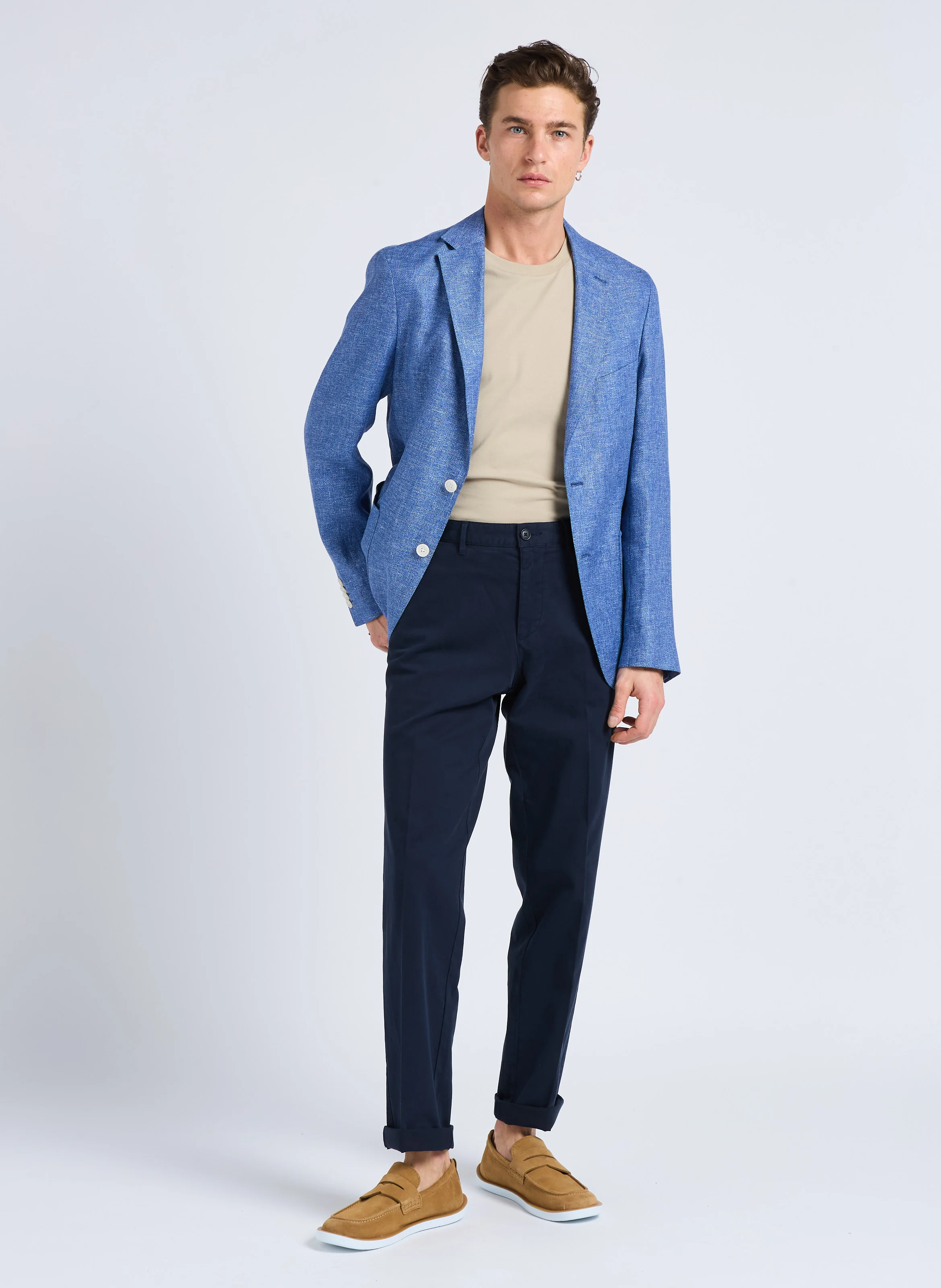 Pantalon à pinces regular-fit en coton | Bleu