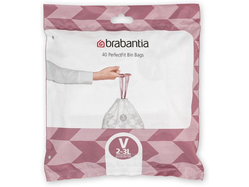 Brabantia Kehrichtsack PerfectFit V 2-3 l, 40 Stück Müllbeutel, Spenderpack