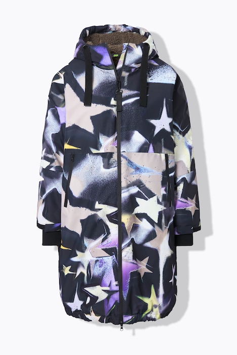 Funktions-Jacke, oversized, Teddyfutter, Kapuze, 2-Wege-Zipper