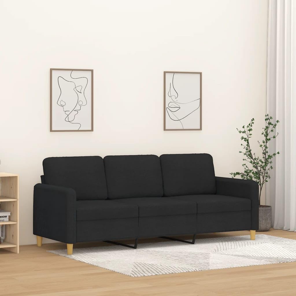 3-Sitzer-Sofa Schwarz 198 cm Modernes Stoffsofa mit Metallgestell Robuste Polstergarnitur für Wohnzimmer Büro und Flur