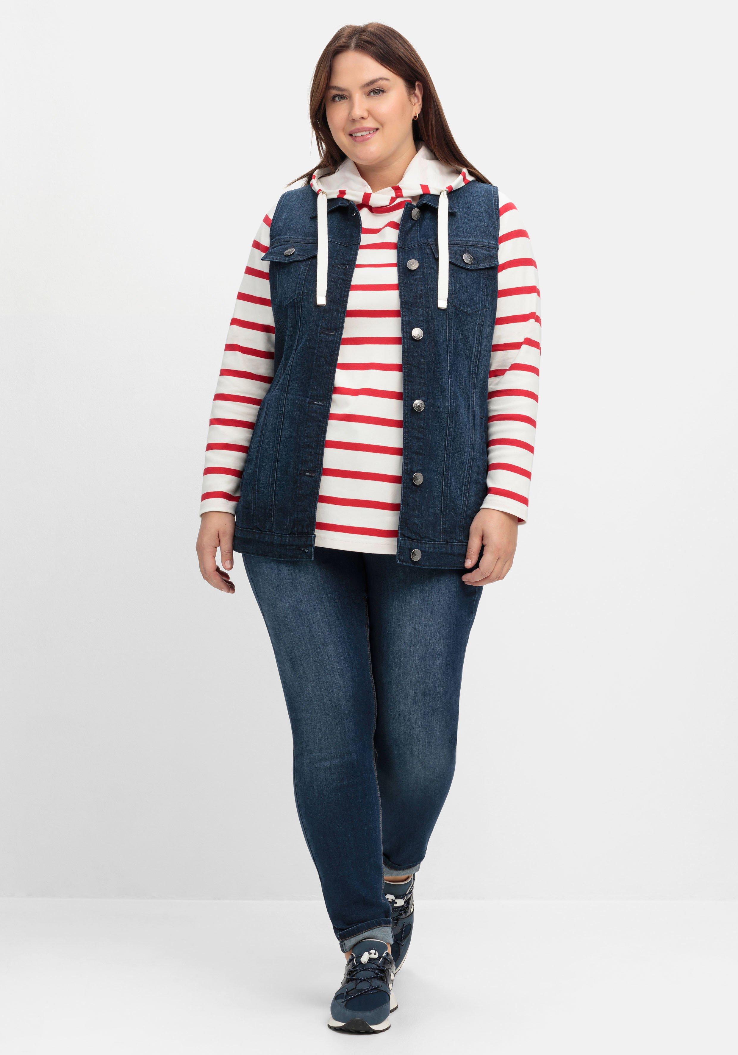 Jeansweste in längerer, taillierter Form
