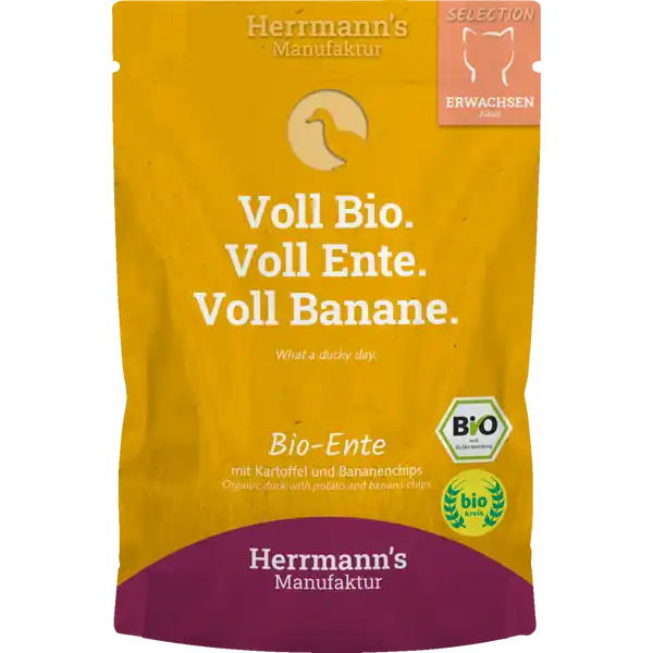 Katzennassfutter Selection Adult Bio Ente mit Kartoffeln und Bananenchip