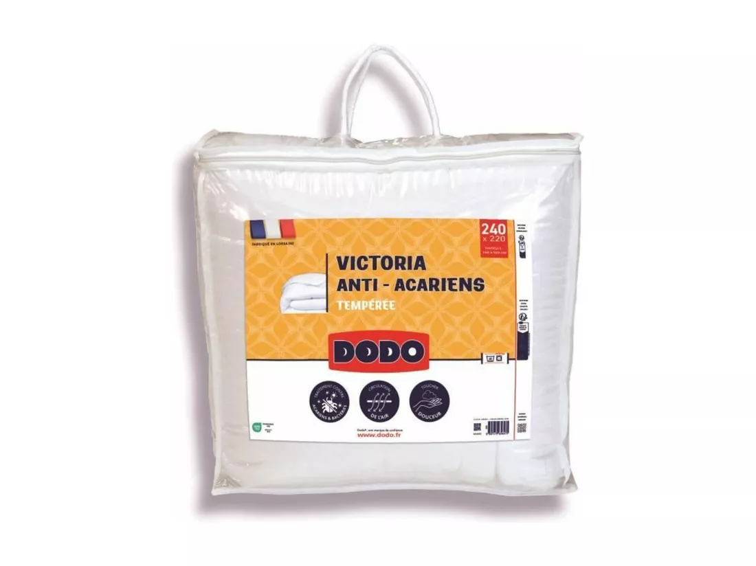 Couette tempérée anti-acariens VICTORIA 220 x 240 cm blanc