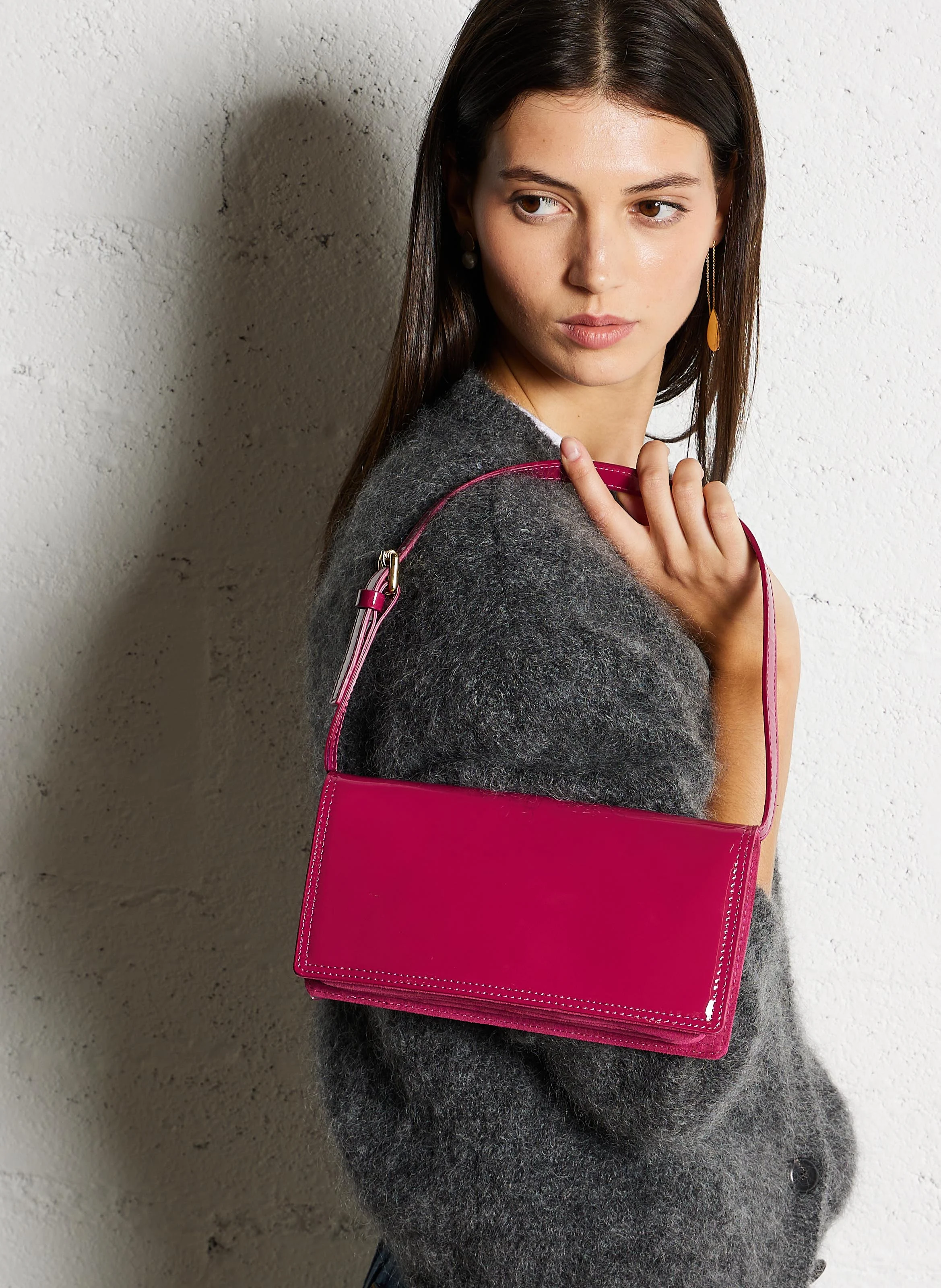 EMMA - Sac à main baguette à rabat en cuir | Rose