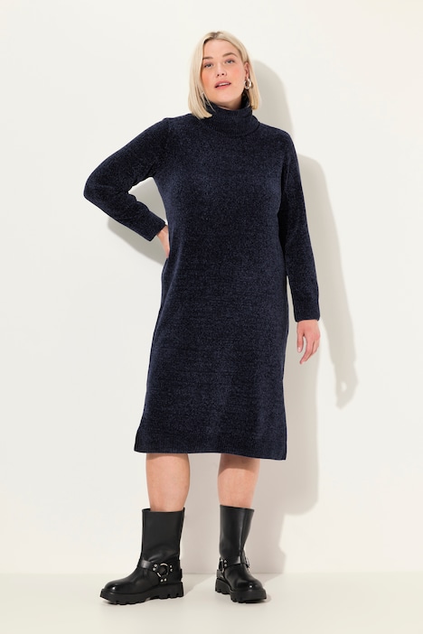 Chenille-Kleid, Strukturstrick, Rollkragen, Langarm