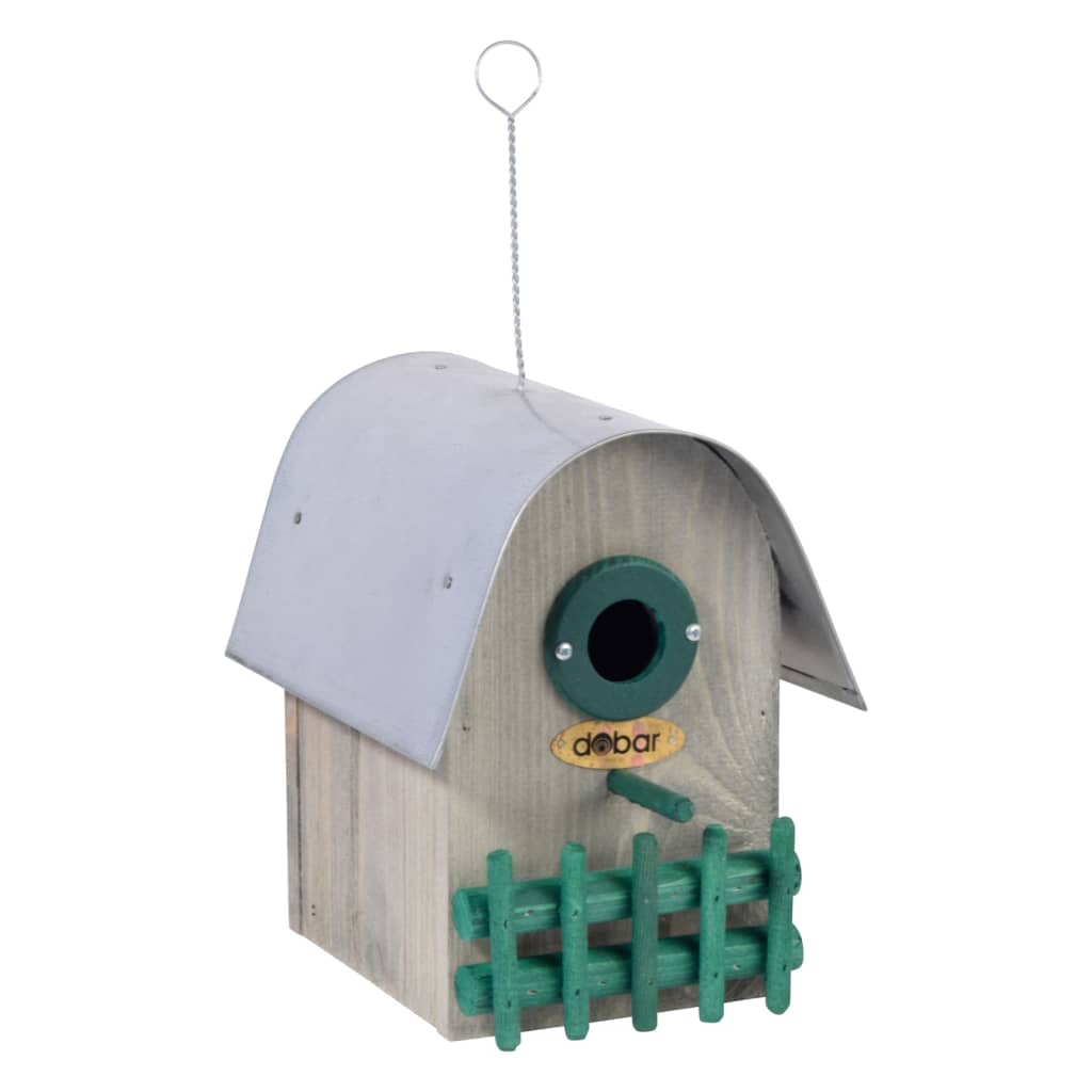 Nichoir à oiseaux teak toit arrondi en zinc naturel/vert/argenté