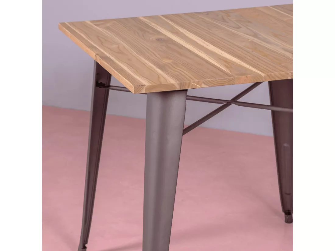 Table industrielle en acier vieilli et bois clair - Bistro - Antique