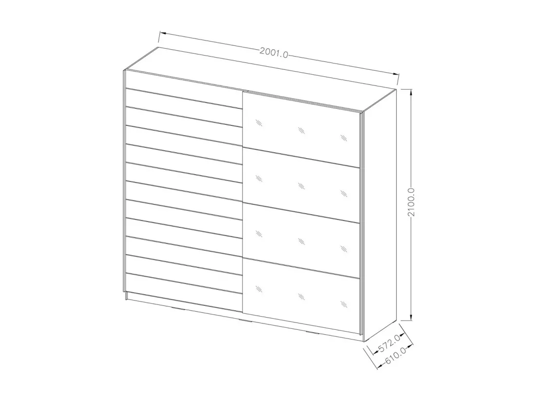 Chambre à coucher EOS : Armoire 200cm, Lit 160x200, commode, chevets. Couleur chêne foncé et noir