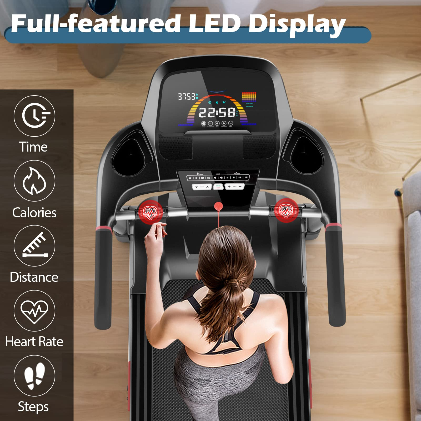 Esteira dobrável Goplus 4.75HP para academia em casa, esteira comercial resistente Superfit com inclinação automática de 15%.