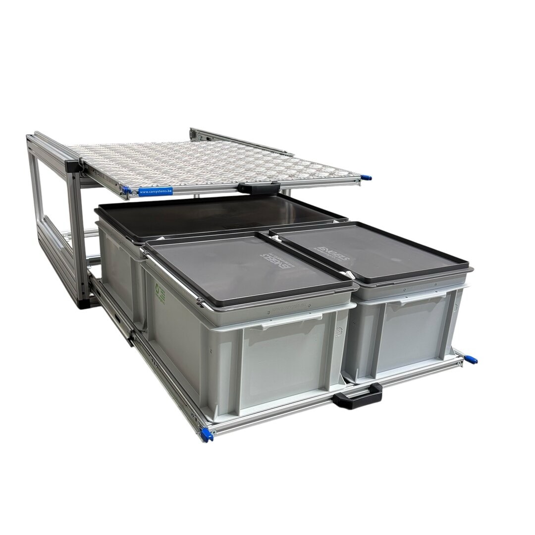 Dubbel alu schuifframe met 3 bakken en alu topplaat - 80 x 60 cm