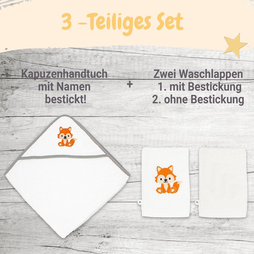 Babykajo Kapuzenhandtuch 80x80cm + 2 Waschlappen - Weiches Babyhandtuch OEKO Text zertifiziert