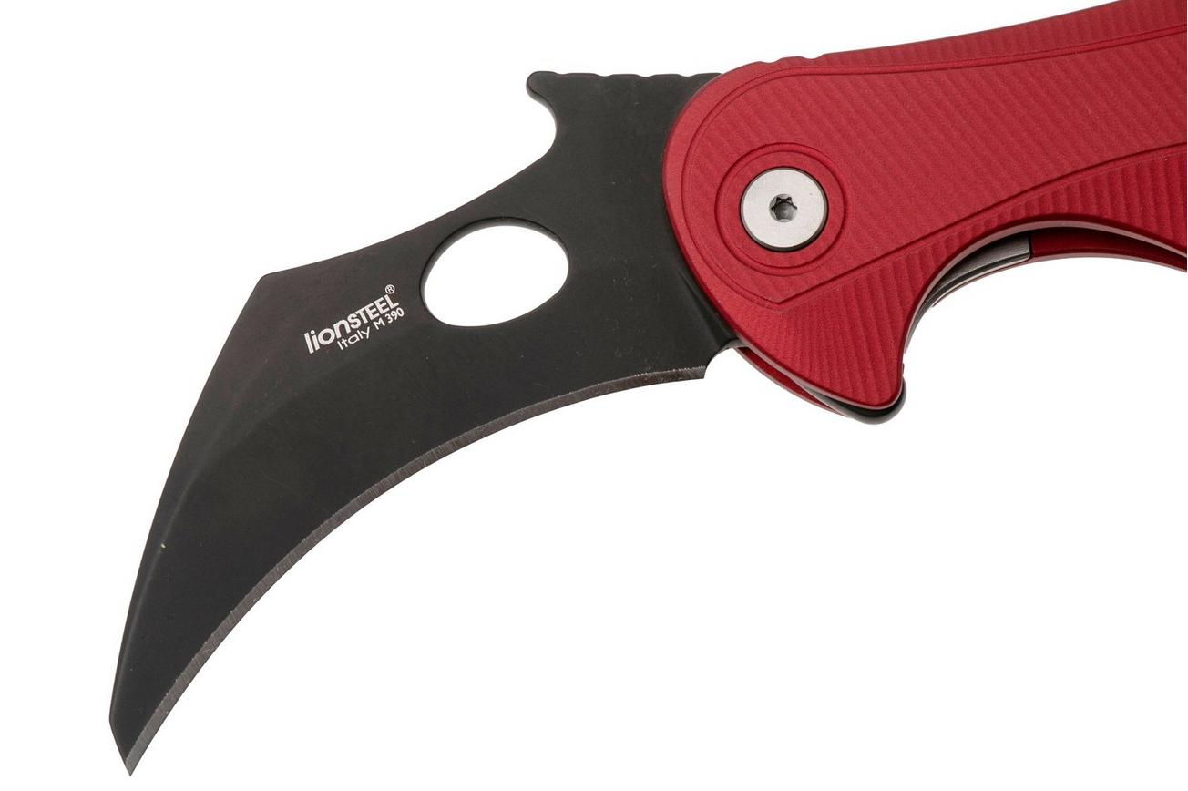 LionSteel L.E.One Mid LE2-RB, Old Black M390, Red Aluminum, karambit zakmes