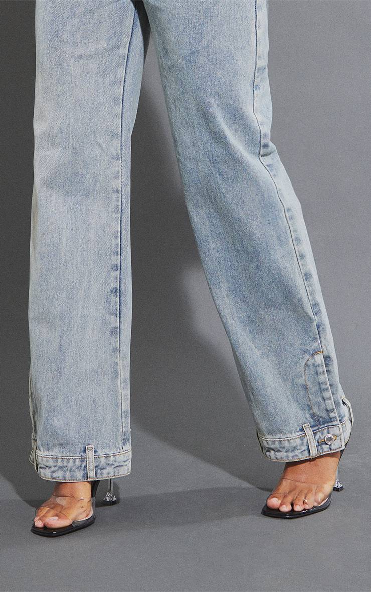 Mid Blue Wash Jean Droit Avec Détail Ceinture À L'ourlet