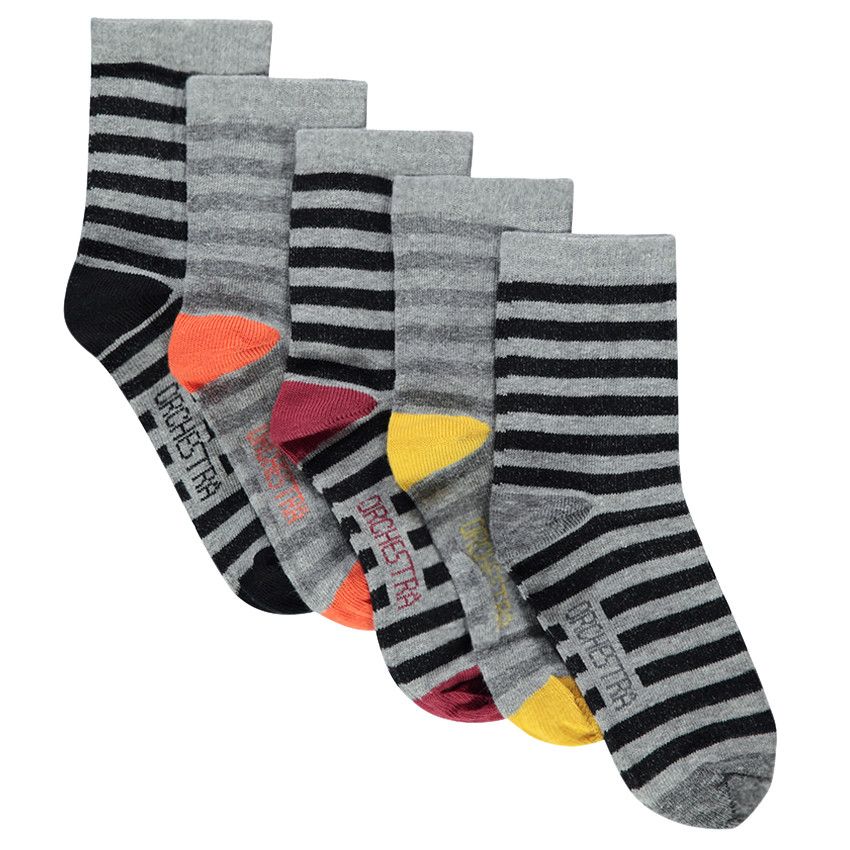 Lot de 5 paires de chaussettes rayées all-over - Gris chiné