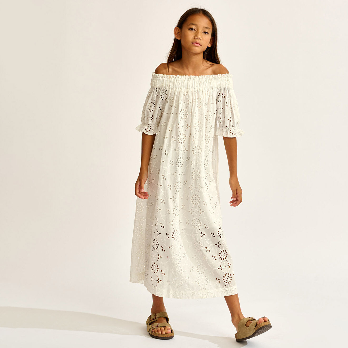 Bellerose Robe en Popeline brodée Henna blanche