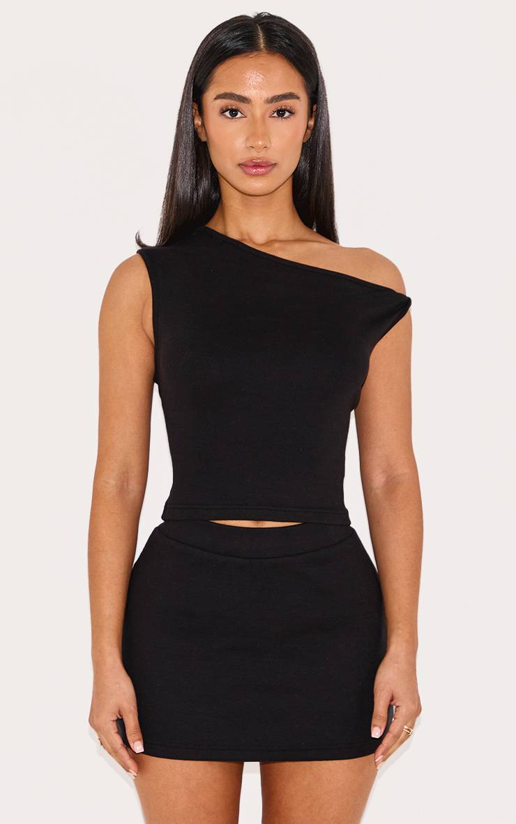Noir Mini-jupe Côtelée Taille Haute Petite