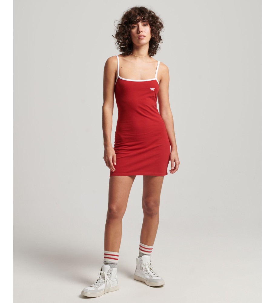 Vestido de malha vermelho vintage com alças finas da Superdry
