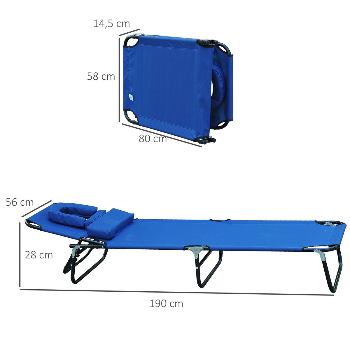 Outsunny ligstoel, tuinligstoel met leesvenster, gezichtsopening, L190 x B56 x H28 cm, Oxford stof, stalen buis, blauw