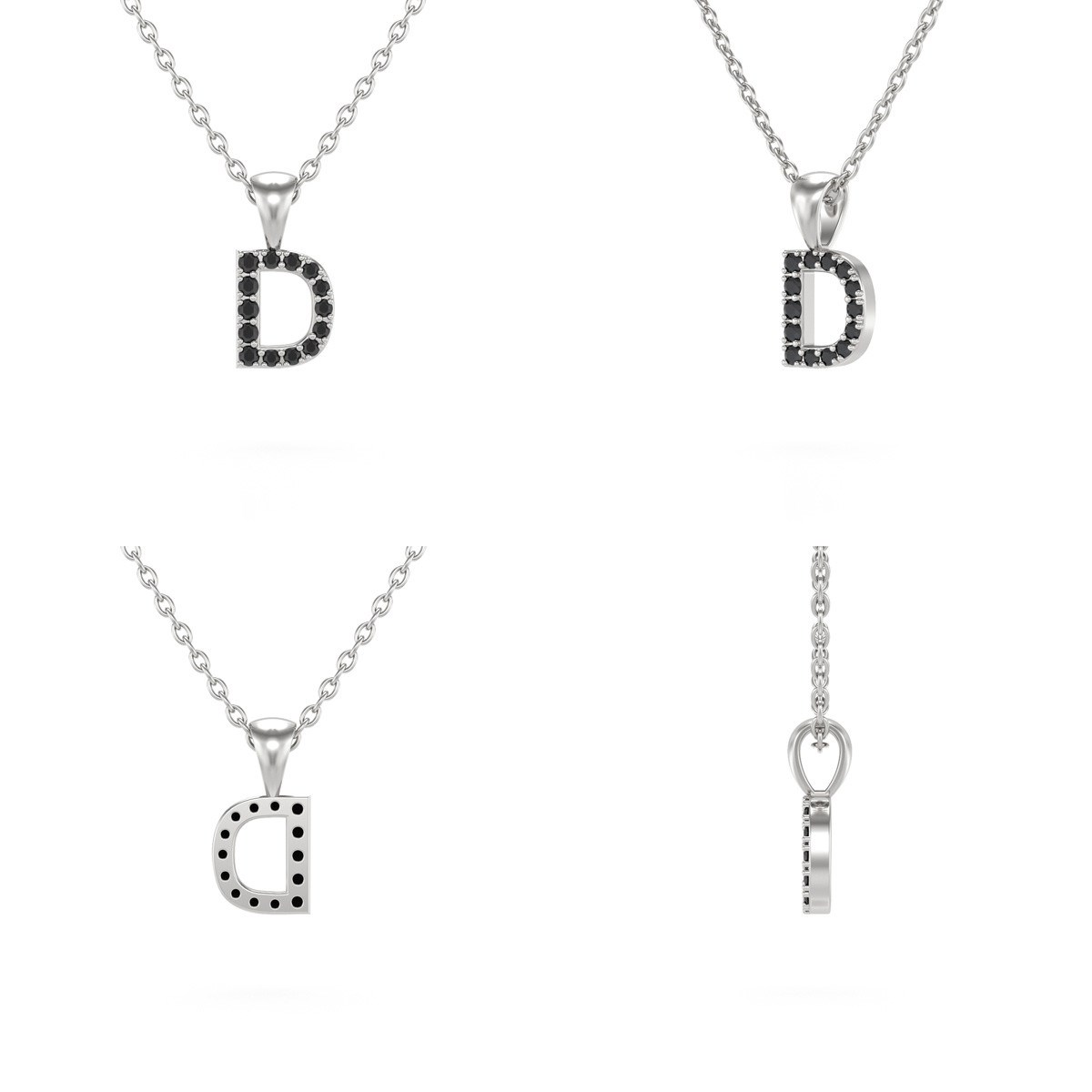 Collier Pendentif ADEN Lettre D Diamant Noir Chaine Argent 925 incluse 0.72grs