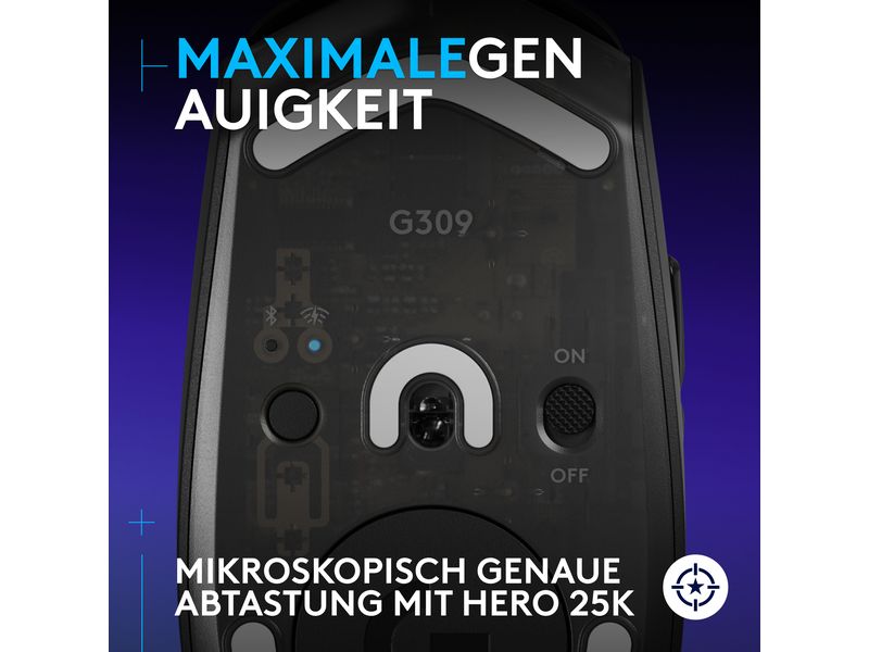 Logitech Gaming-Maus G309 Lightspeed Schwarz Kabellose Gaming-Maus mit Lightspeed Wireless und Bluetooth Verbindung