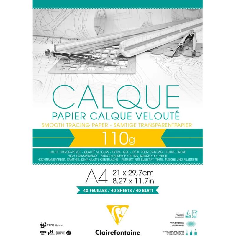 Papier Calque bloc collé 40F A4 110g