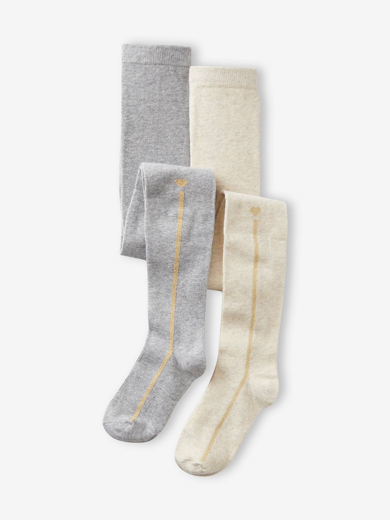 Conjunto de 2 meias-calças com faixa lurex, para meninas, bege médio, bicolor/multicoloridas.