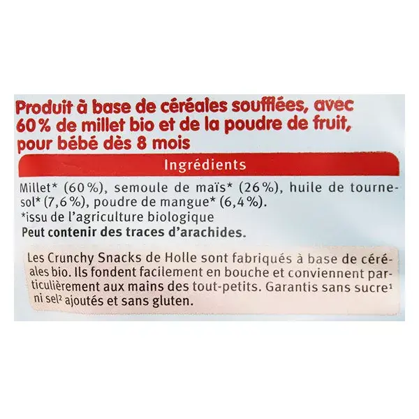 Holle Crunchy Snack Milho-miúdo Manga Sem Glúten +8m Orgânico 25g