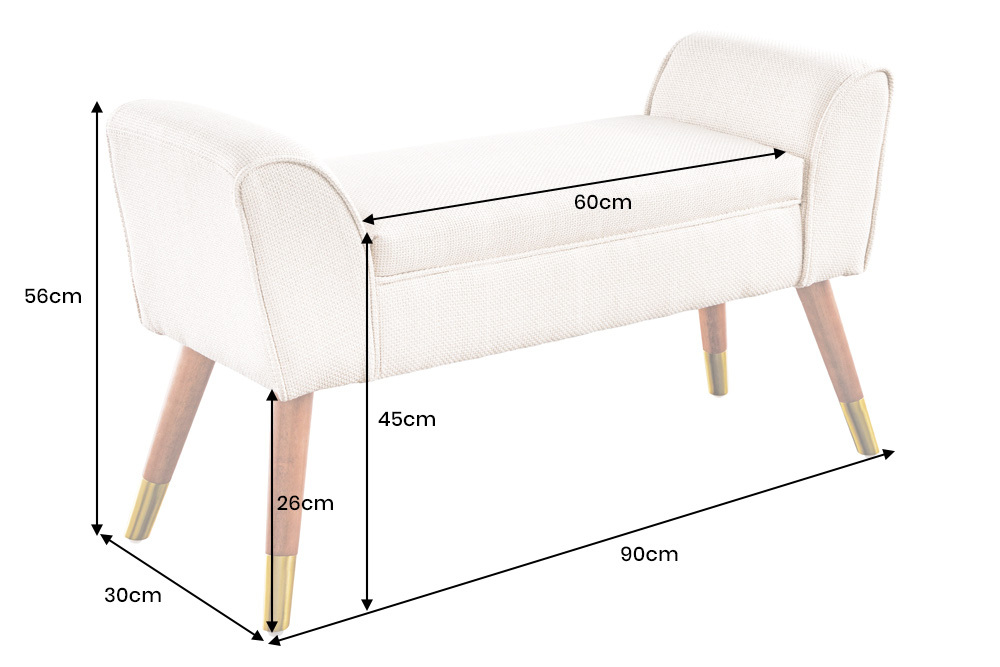 Retro Sitzbank SCARLETT 90cm beige Strukturstoff mit Armlehnen